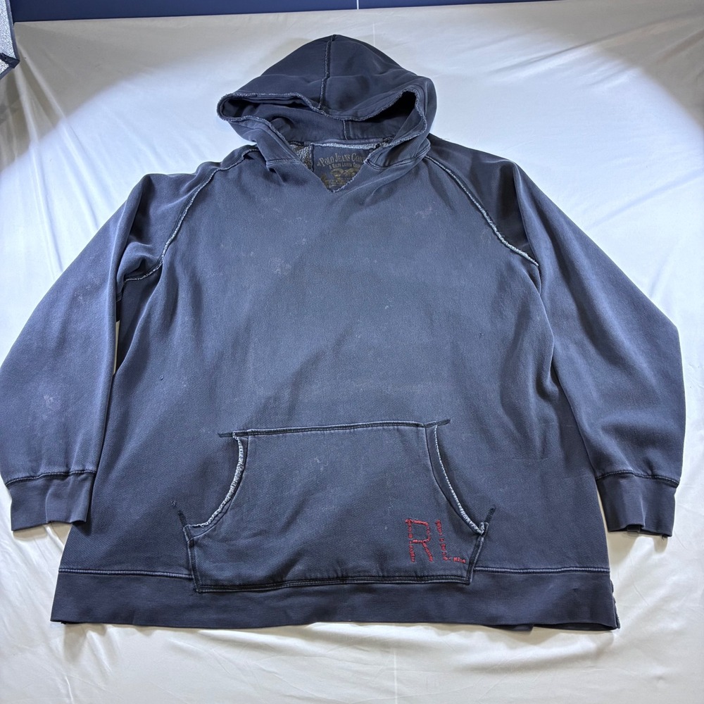 Polo Jeans Co Ralph Lauren Mens 4XL Hoodie Blue Oversized Distressed Vintage